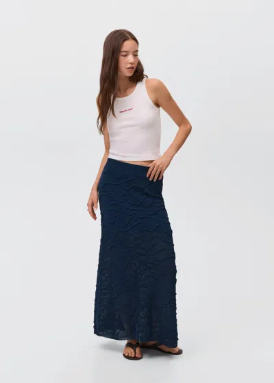 Mango Teen Textured Long Skirt Navy