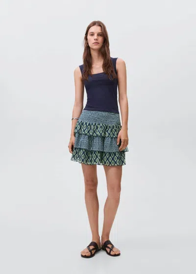 Mango Teen Printed Ruffle Skirt Navy