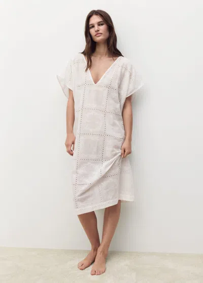 Mango Home 100% Ramie Embroidered Caftan White