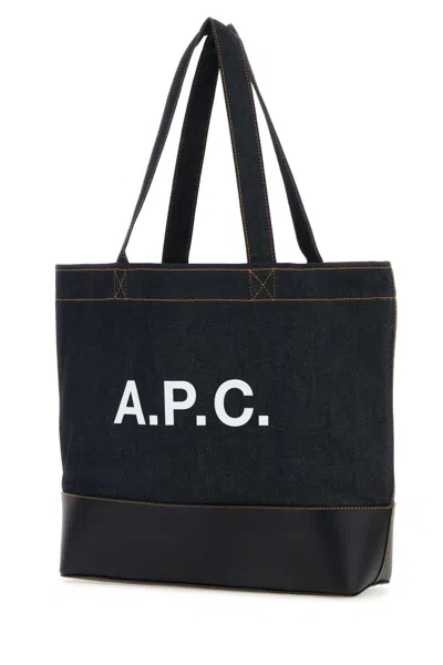 Apc A.p.c. Men Blue Denim And Leather Axel Shopping Bag