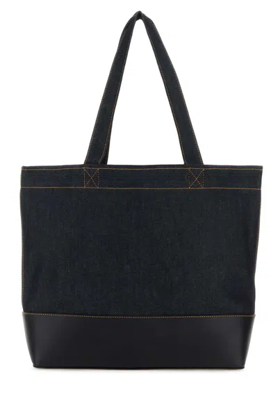 Apc A.p.c. Men Blue Denim And Leather Axel Shopping Bag