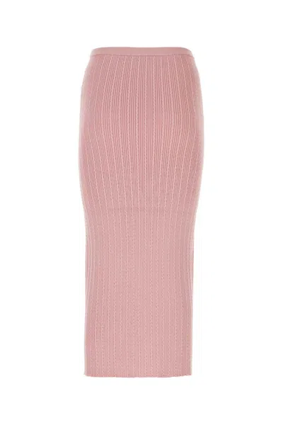 Alessandra Rich Cotton Blend Ribbed Midi Skirt With Elastic Waistband In Pink