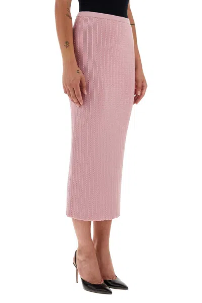 Alessandra Rich Cotton Blend Ribbed Midi Skirt With Elastic Waistband In Pink