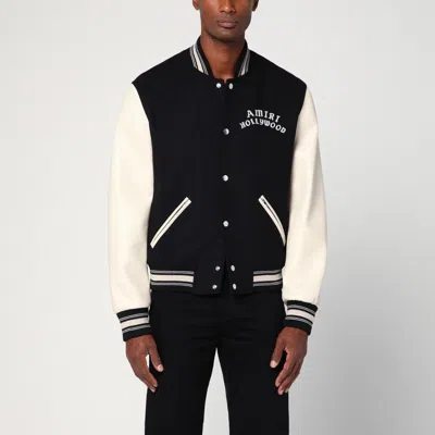 Amiri Mens Hollywood Embroidered-text Wool-leather Blend Bomber Jacket Black Xl In Black