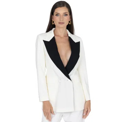 Akalia Mendy Double Breasted Tuxedo Jacket In White