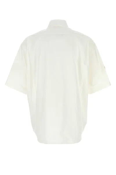Balenciaga Cotton Poplin Shirt With Short Sleeves And Embroidered Patches In White