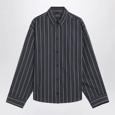 Balenciaga Navy Blue Striped Cotton Shirt Women In Black