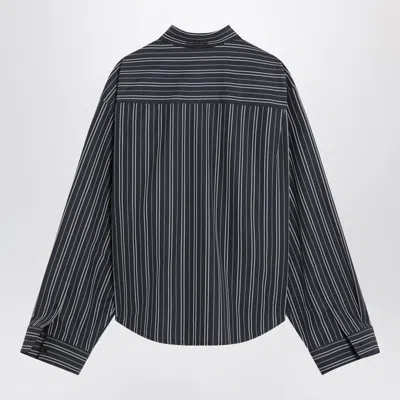 Balenciaga Navy Blue Striped Cotton Shirt Women In Black