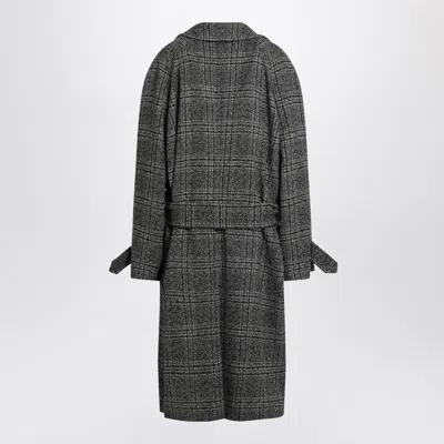 Balenciaga Raglan One Layer Coat In Black/grey Check In Gray