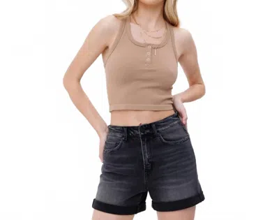 Mica Denim Mom Double Cuff Denim Shorts In Kisi