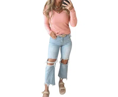 Lure Boutique Hold Tight Ribbed Long Sleeve Top In Coral