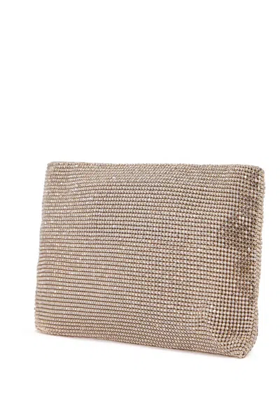 Benedetta Bruzziches Compact Rectangular Bag In Light Gold Rhinestones With Elegant And Sophisticate