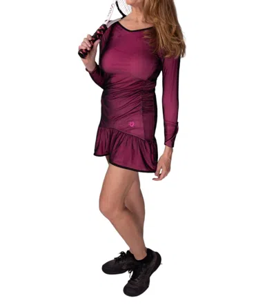 Love Love Tennis Long Sleeve Vee Monroe Dress In Black Mesh On Pink