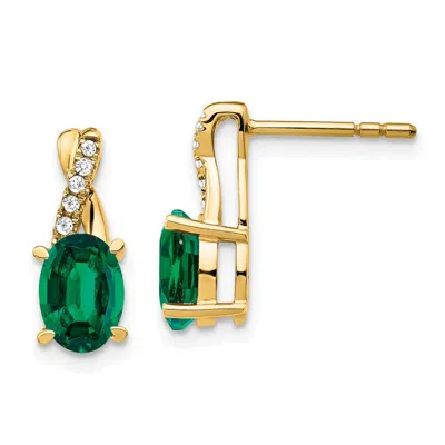 Diamond2deal 10k Yellow Gold Created Emerald And Diamond Earrings
