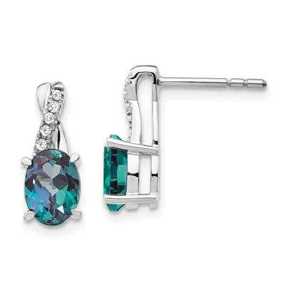 Diamond2deal 14k White Gold Created Alexandrite And Diamond Earrings