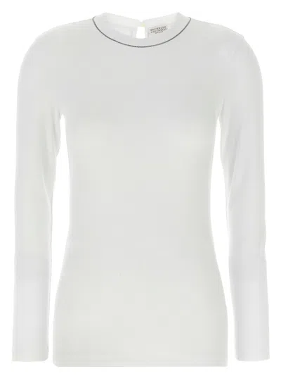 Brunello Cucinelli Ribbed Texture Crew Neck T-shirt In White