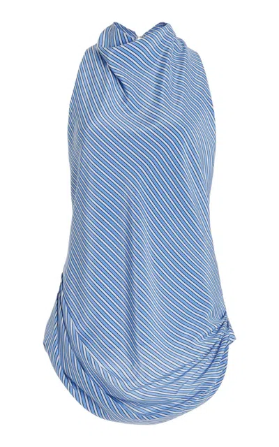 Brandon Maxwell Celestia Cowl Neck Top In Blue Stripe