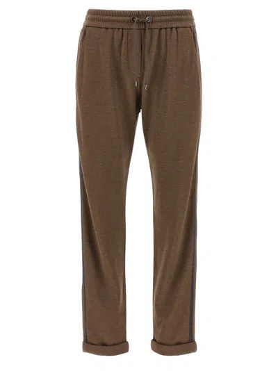 Brunello Cucinelli Cotton-silk Blend Joggers With Side Monile Detail