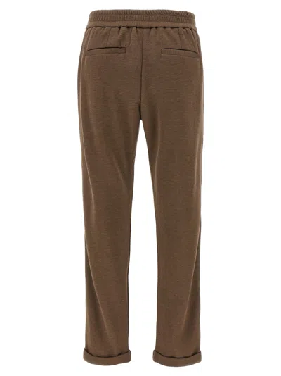 Brunello Cucinelli Cotton-silk Blend Joggers With Side Monile Detail
