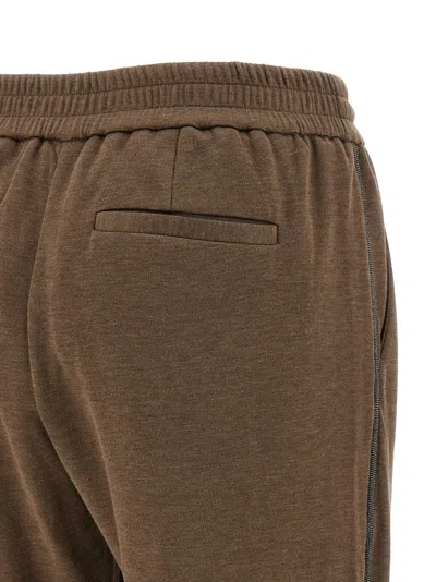 Brunello Cucinelli Cotton-silk Blend Joggers With Side Monile Detail
