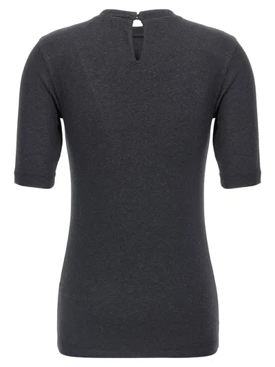 Brunello Cucinelli Ribbed Texture Keyhole Back Short Sleeves Top In Gray