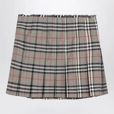 Burberry Grey Wool Kilt Skirt With Check Pattern Women In Gray