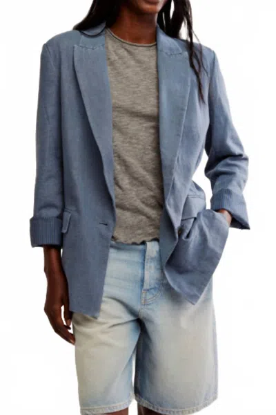 Free People Prep School Linen Blend Blazer In Blue