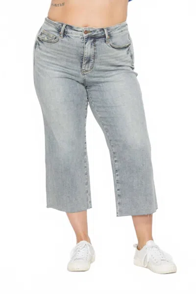 Judy Blue Mid Rise Tummy Control Cropped Wide Jeans - Plus In Denim