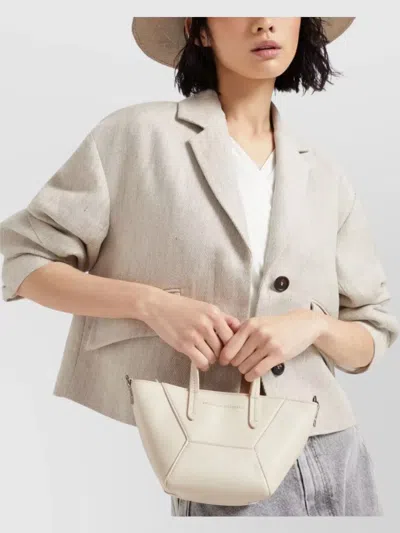 Brunello Cucinelli Structured Geometric Paneling Shoulder Bag With Detachable Strap In Neutral