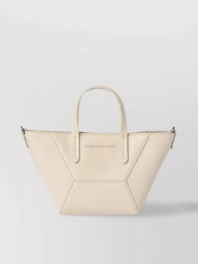 Brunello Cucinelli Structured Geometric Paneling Shoulder Bag With Detachable Strap In Neutral