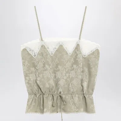 Chloé Light Green Silk Jacquard Top With Roses Women