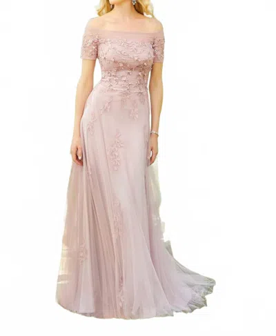 Mgny Off The Shoulder Embroidered Dress In Desert Rose