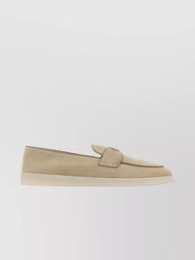 Prada Round Toe Suede Loafers In Neutral