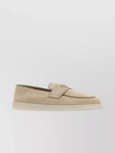 Prada Round Toe Suede Loafers In Neutral