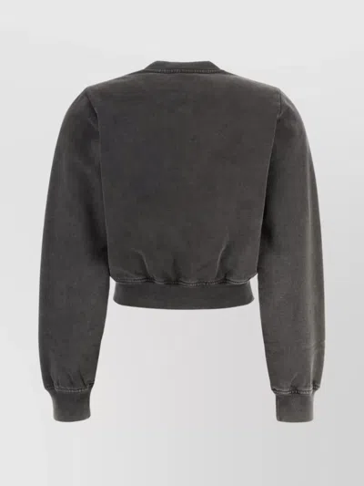 Alexander Wang Short Cotton Cardigan Ribbed Cuffs In Gray