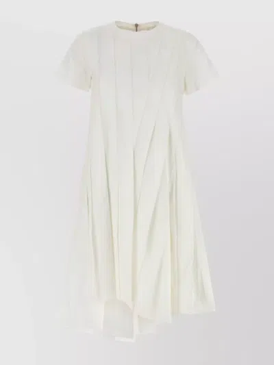 Sacai Poplin Dress With Asymmetric Hem And Pleated Design In White