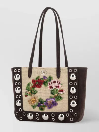 Valentino Borsa A Spalla Nellcôte In Pelle Scamosciata Marrone  Donna In Multi