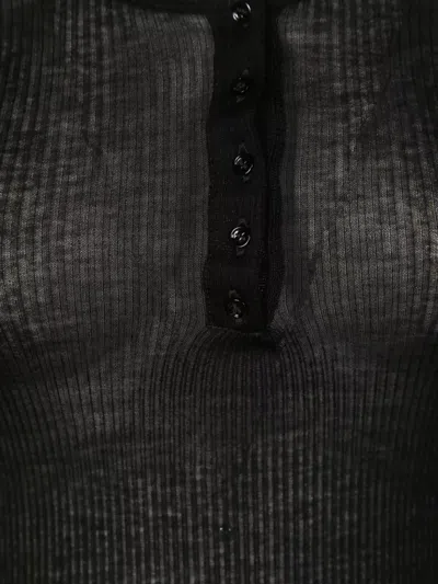 Isabel Marant Étoile Ribbed Sheer T-shirt Button Detailing In Black