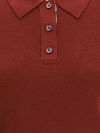 Burberry Lightweight Wool Polo Shirt With Check Knit In Brown