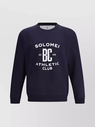Brunello Cucinelli Sweatshirt In Blue With A Crew Neck And Pint In Purple