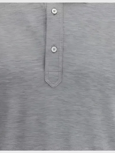 Brunello Cucinelli Silk Polo Sweater With Two-tone Double Layer Detail In Gray