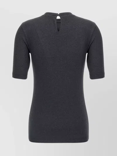 Brunello Cucinelli Ribbed Texture Keyhole Back Short Sleeves Top In Gray
