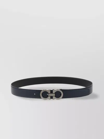 Ferragamo Reversible Belt With Adjustable Length And Metal Buckle In Blue