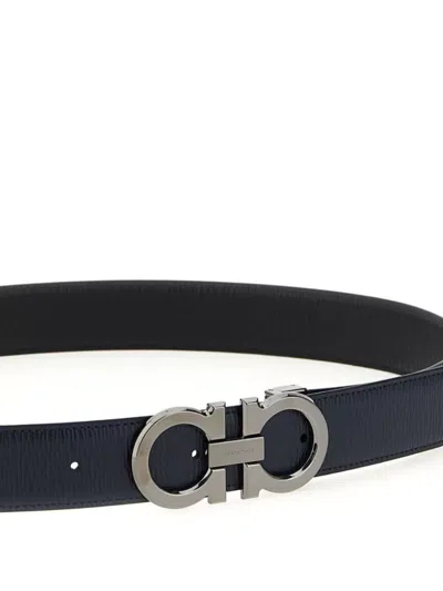 Ferragamo Reversible Belt With Adjustable Length And Metal Buckle In Blue