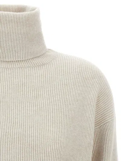 Brunello Cucinelli Ribbed Turtleneck Sweater Sweaters And Cardigans Beige In Neutral