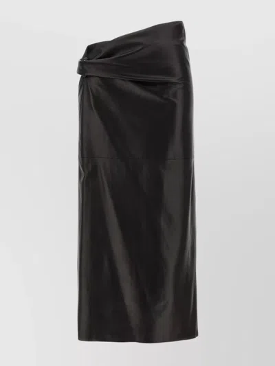 Alberta Ferretti Draped High Waist Midi Skirt In Black