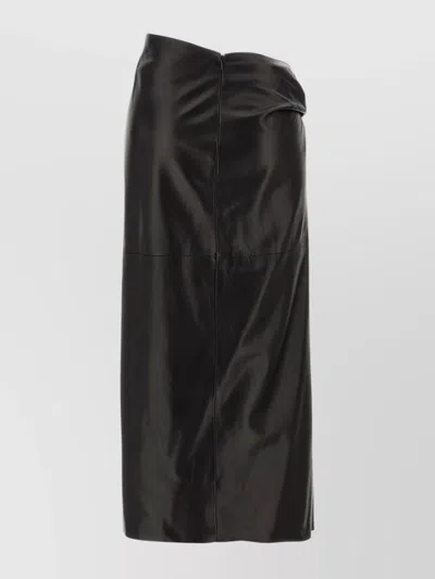 Alberta Ferretti Draped High Waist Midi Skirt In Black