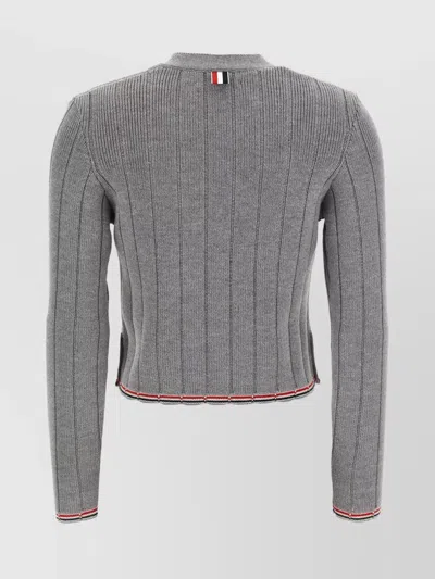 Thom Browne Ladder Full Needle Rib Stitch V Neck Car In Gray