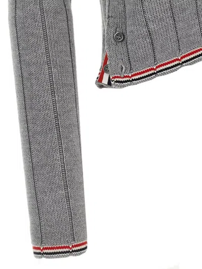Thom Browne Ladder Full Needle Rib Stitch V Neck Car In Gray