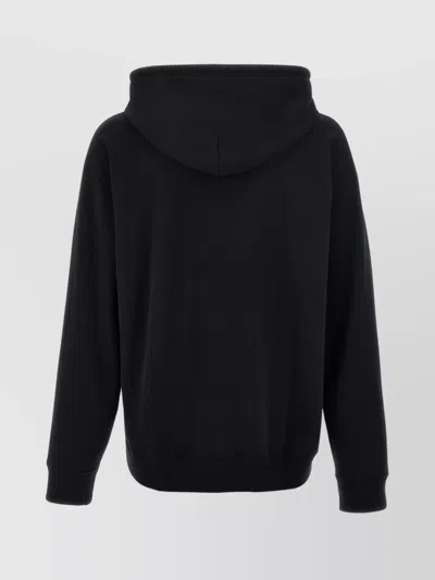Mm6 Maison Margiela Mm6 By Maison Margiela Emblazoned Black Hoodie With Drawstring And Ribbed Finishes In Black